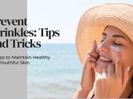 The person promoting wrinkle prevention with youthful skin.