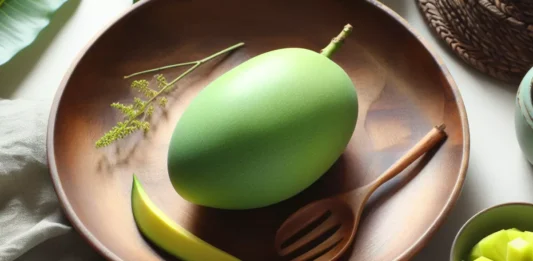 Fresh green mangoes take center stage in this vibrant image, representing their nutritional prowess and weight loss potential.