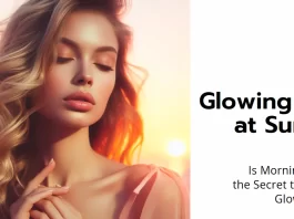 A person enjoying the morning sunlight symbolizes the connection between sunrise and healthy, glowing skin.