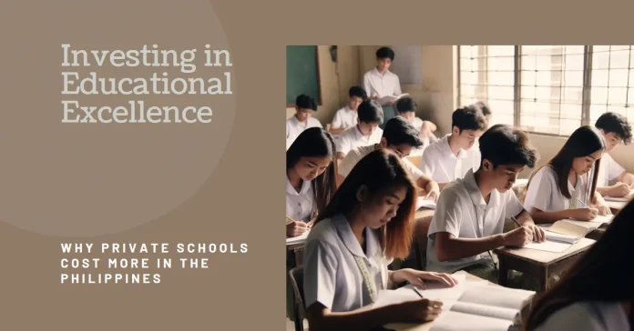 Illustration depicting factors influencing private school costs in the Philippines.