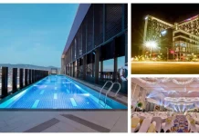 A collage showcasing Bai Hotel Cebu's rooftop pool, rooms, and dining experience, capturing the hotel's essence.