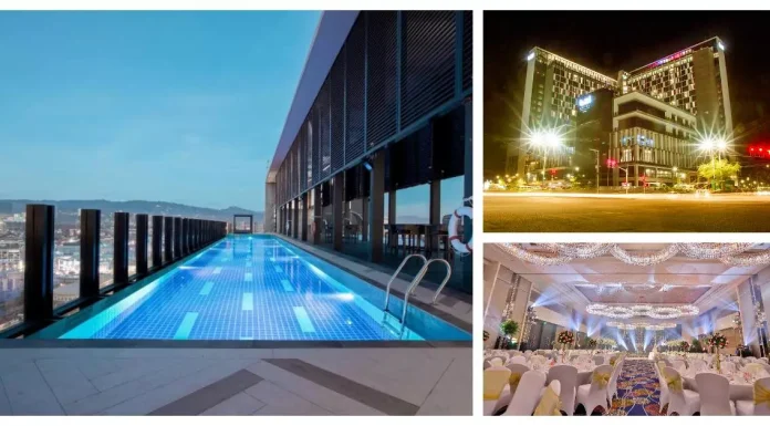 A collage showcasing Bai Hotel Cebu's rooftop pool, rooms, and dining experience, capturing the hotel's essence.