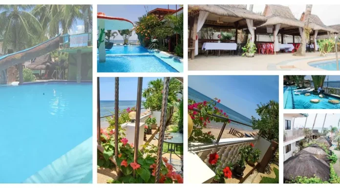 The panoramic view of Marick Beach Resort shows the beach, pool, and lush surroundings.