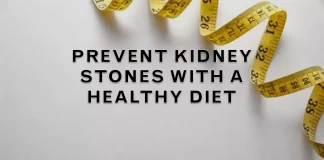 A varied assortment of fruits, vegetables, and glasses of water signifies a diet that promotes kidney health, aiming to prevent the formation of kidney stones.