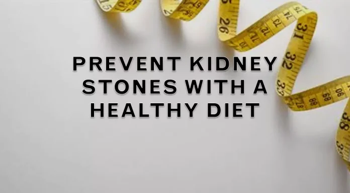 A varied assortment of fruits, vegetables, and glasses of water signifies a diet that promotes kidney health, aiming to prevent the formation of kidney stones.