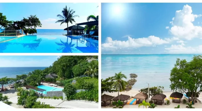 View a serene beach sunset at Palm Beach Resort, a tranquil retreat on Tayabas Bay with rustic beach huts and clear waters.