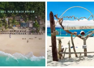 Capture the tranquility of Puka Beach with this aerial view, revealing its calm waters and sandy shores.