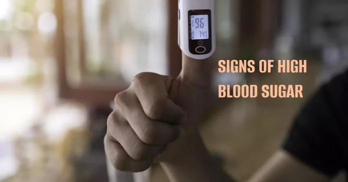 An illustration shows various signs and indicators of elevated blood sugar, emphasizing the importance of early detection and proactive management for overall health.