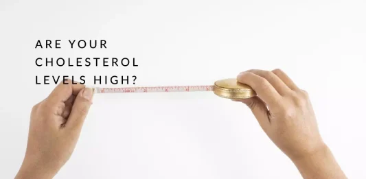 The illustration of a heart surrounded by symbols representing signs of high cholesterol emphasizes the importance of early detection and lifestyle changes for heart health.