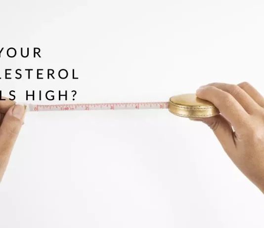 The illustration of a heart surrounded by symbols representing signs of high cholesterol emphasizes the importance of early detection and lifestyle changes for heart health.