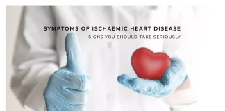 Illustrate proactive management of Ischaemic Heart Disease symptoms with a heart surrounded by various wellness elements.