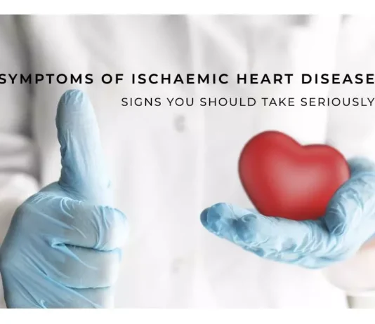 Illustrate proactive management of Ischaemic Heart Disease symptoms with a heart surrounded by various wellness elements.