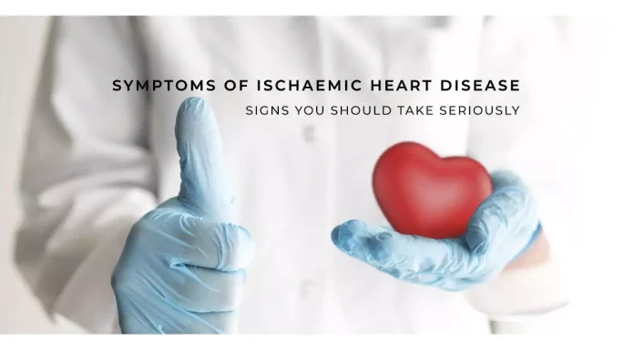 Illustrate proactive management of Ischaemic Heart Disease symptoms with a heart surrounded by various wellness elements.
