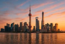 10 Biggest Challenges in China Shanghai cityscape with high-rise buildings under a sunset sky.