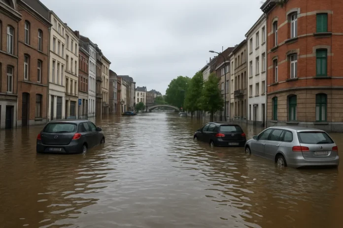 Belgium flooding street Wallonia climate risk