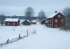 Finland's rural winter village, with its snow-covered houses, illustrates both depopulation and climate challenges.