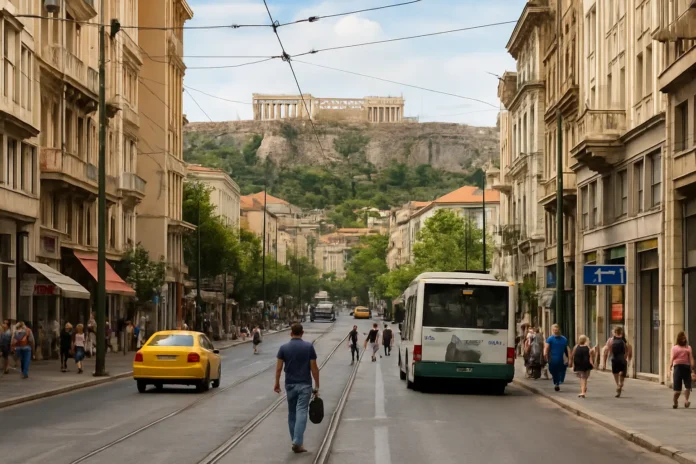 The 10 Biggest Problems in Greece Athens city street illustrating Greece’s urban life and economic activity.