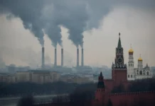 The 10 Biggest Problems in Russia Moscow city skyline pollution industrial smoke Russia climate issue