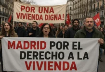 The 10 Biggest Problems in Spain Protesters holding banners about housing in Madrid, Spain.