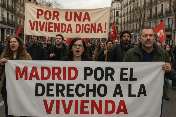 The 10 Biggest Problems in Spain Protesters holding banners about housing in Madrid, Spain.