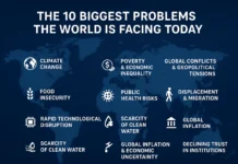 World map showing significant global challenges impacting nations and communities.