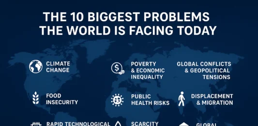 World map showing significant global challenges impacting nations and communities.