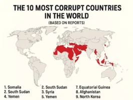 World map showing the top 10 most corrupt countries based on global reports, featuring the Philippines.