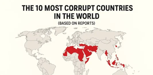 World map showing the top 10 most corrupt countries based on global reports, featuring the Philippines.