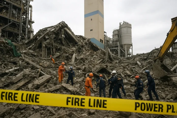 Rescue teams are working at the collapsed Ulsan power plant site in South Korea.