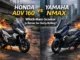 The Honda ADV 160 and Yamaha NMAX sit side by side, letting you easily spot the differences in design, usability, and features.