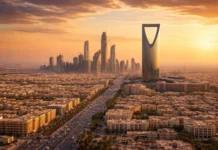 The Riyadh skyline symbolizes the vital economic, climate, and social challenges facing Saudi Arabia today.