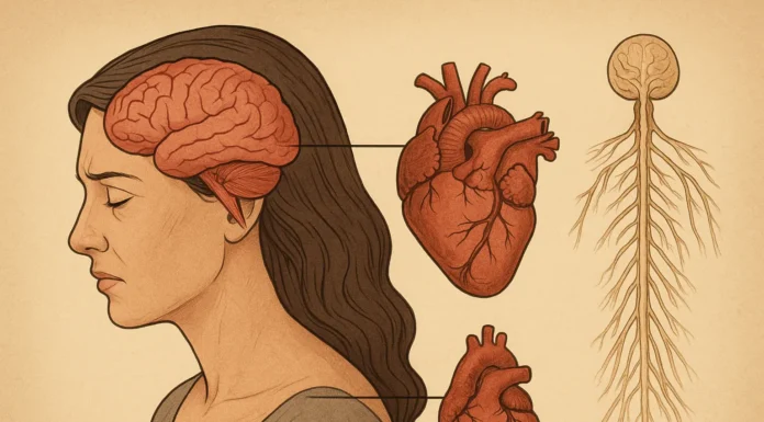Illustration showing subtle signs of chronic stress affecting the brain, heart, and nervous system
