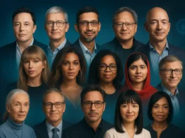 A collage of global leaders from tech, culture, science, and philanthropy.