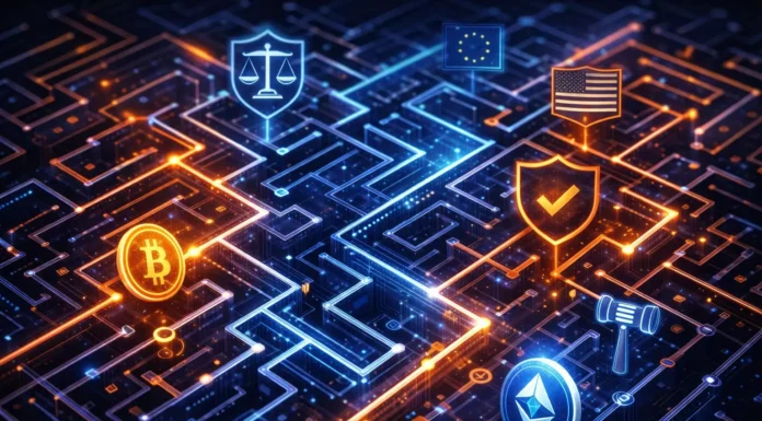 Visualization of global crypto regulation and its impact on markets and adoption after 2026