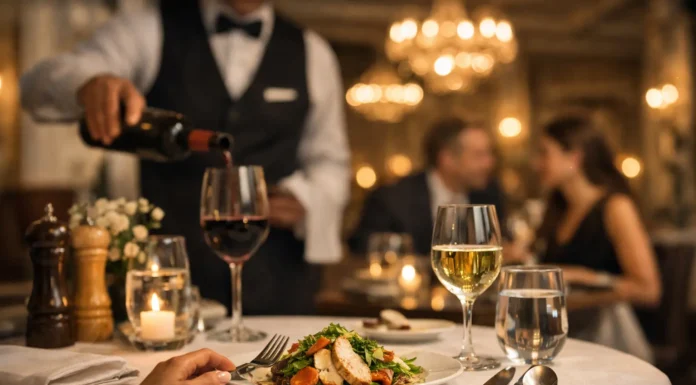 Restaurant diners following proper dining etiquette in a modern restaurant