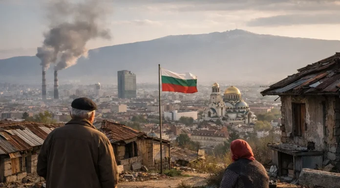 Urban street scene in Bulgaria showing daily life, infrastructure, and economic contrasts
