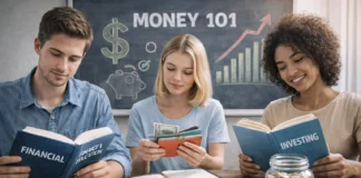 Image showing young adults learning about money management, budgeting, and financial literacy.