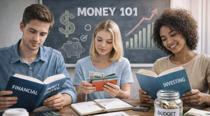Image showing young adults learning about money management, budgeting, and financial literacy.