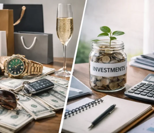 Image showing contrast between a high-income lifestyle and long-term wealth planning.