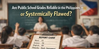 A Philippine public school classroom with students and a teacher highlighting grading, assessment, and learning environment challenges