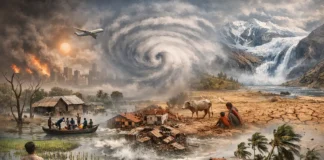 Climate change effects on vulnerable countries: floods, droughts, storms, and rising sea levels.