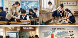 Japan's education system's success is evident in modern classrooms where teachers guide students using tablets.