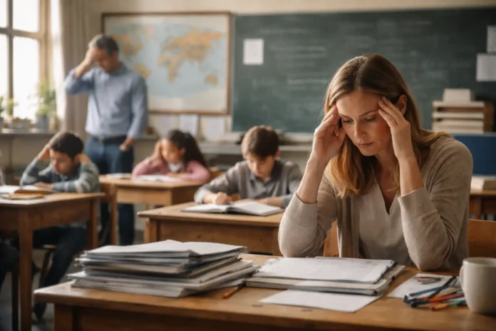 Global classroom representing teacher shortages and structural challenges in education systems