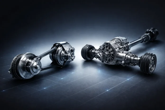 Scooter belt CVT system compared with car gearbox and drivetrain, showing gears, shafts, and power transmission differences.