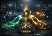 crypto passive income strategies visualization showing multiple income streams like staking, DeFi, and stablecoins generating continuous returns