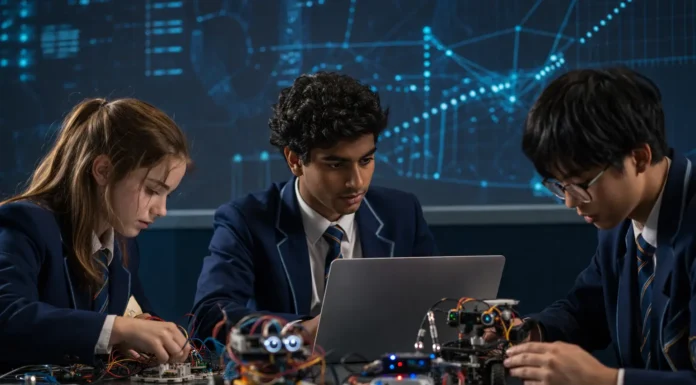 Students in an Australian classroom are working together on coding, robotics, and teamwork projects, representing schools that develop future-ready, career-focused skills.