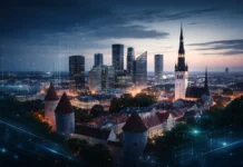Estonia and its modern skyline in Tallinn, enriched with digital cues, tell the story of a high-tech nation navigating economic and social pressures.