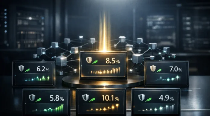 Crypto staking platforms comparison showing safety, yield, and blockchain-based passive income systems in a modern digital finance environment