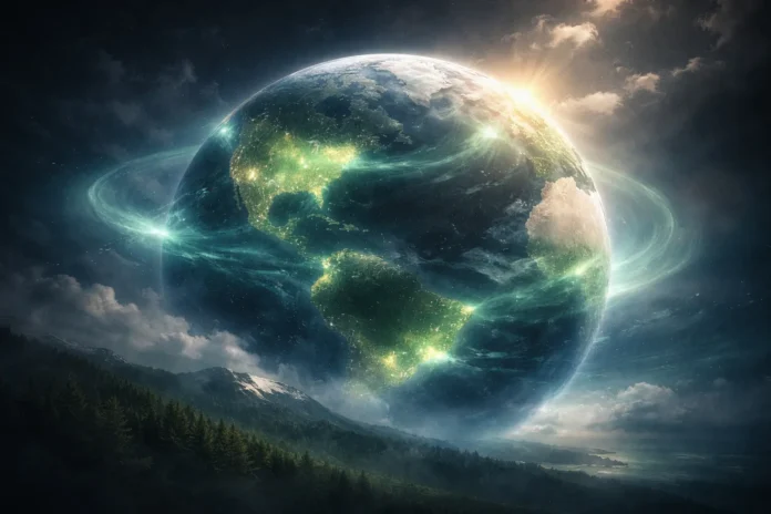 World map highlighting the top 10 countries with the cleanest air using green air quality heat zones and environmental data visualization.