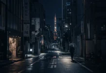 An empty street in Japan symbolizes loneliness and social isolation in modern society